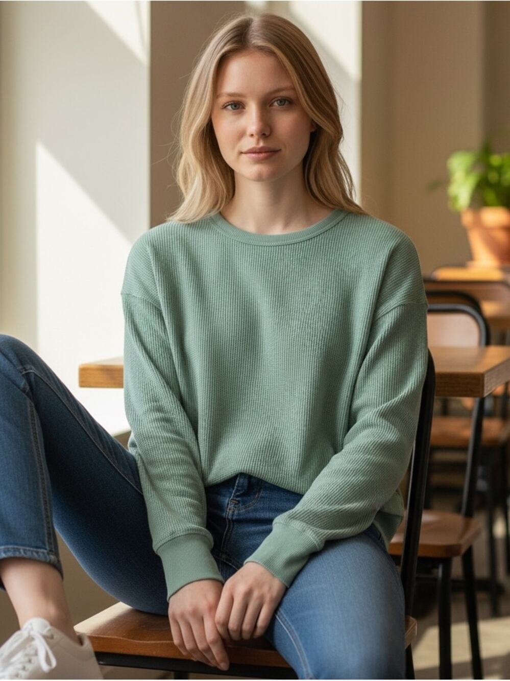 SEVEN7 Women’s Medium Mint Green Crew Thermal Shirt